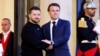 French President Emmanuel Macron (right) welcomes Ukrainian President Volodymyr Zelenskiy in Paris on May 14. Macron said on May 31 that Europe needed to "provide clear and tangible security guarantees" to Ukraine.