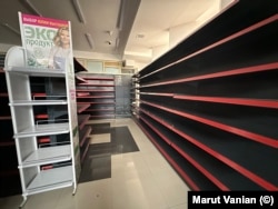 An empty supermarket in Stepanakert on July 18