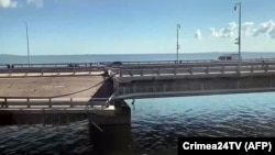 Part of the road section of the Crimea Bridge was damaged by an explosion on July 17. 