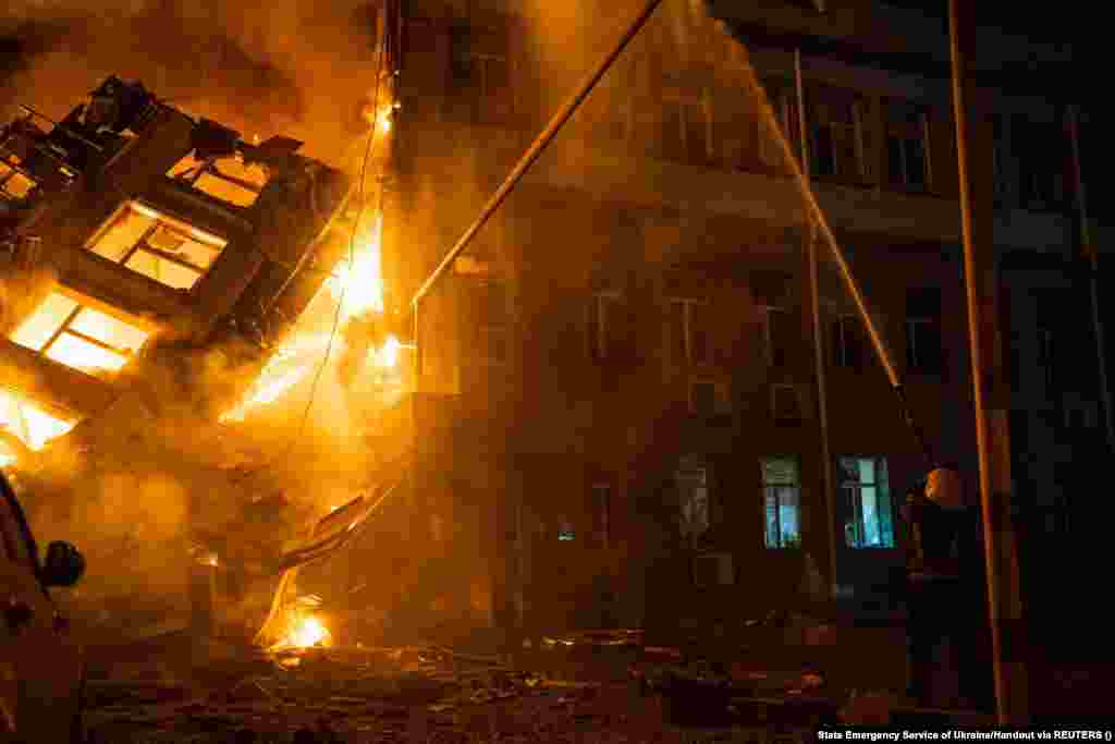 Odesa was also targeted on July 20 as a Russian missile heavily damaged an administrative building (pictured). It was the port city&#39;s third consecutive night of air strikes targeting installations, grain storage facilities, and civilian infrastructure.