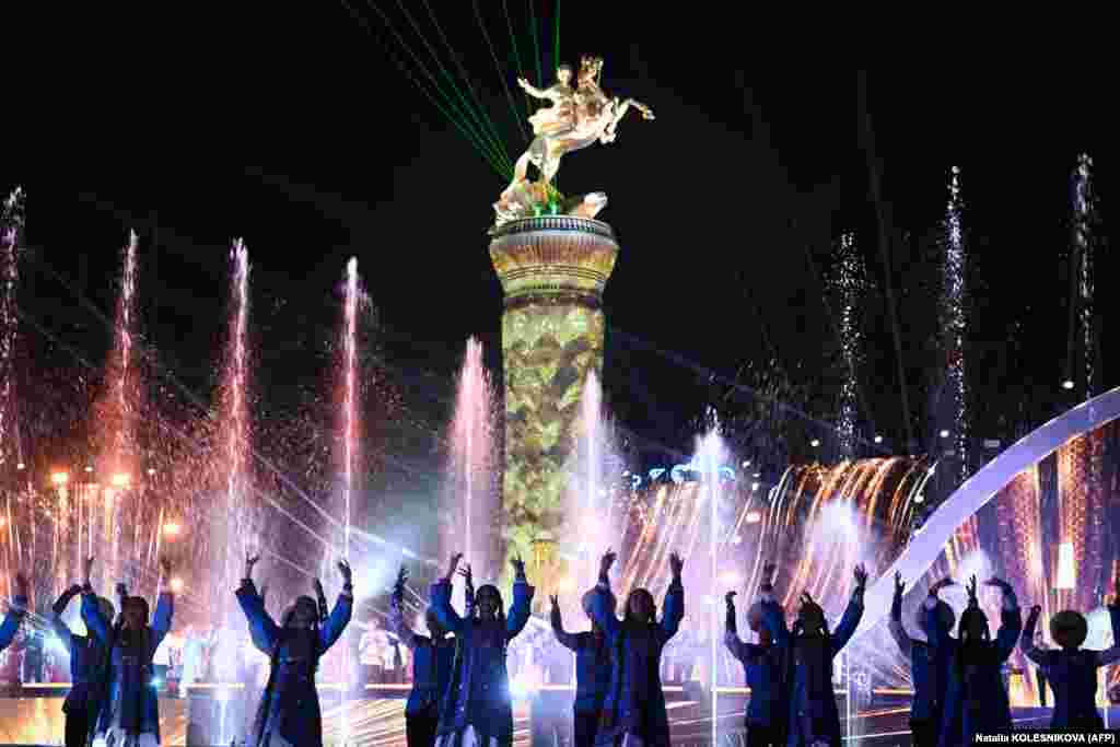Artists perform during the lavish evening festivities. Turkmenistan is one of the most secluded countries in the world and has struggled to diversify its economy.