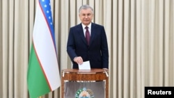 Uzbekistan's President Shavkat Mirziyoev cast his vote in Tashkent on July 9.