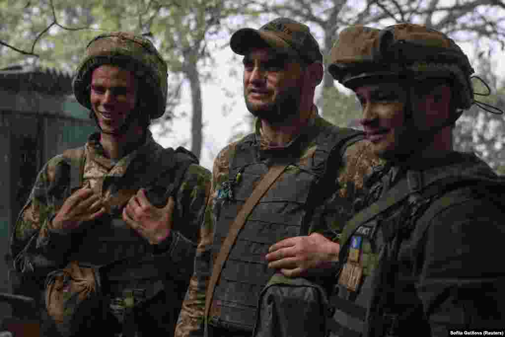 Ukrainian soldiers relax at their position near Bakhmut.&nbsp; &nbsp;