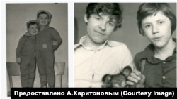Aleksandr (on the left in the first photo, on the right in the second) with his brother Lyosha, who still lives in Norilsk.