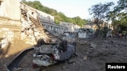 A residential building damaged during a Russian missile strike is seen in Odesa on July 23.