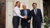 EU policy chief Josep Borrell (center) poses with Moldovan Interior Minister Ana Revenco and Foreign Affairs Minister Nicu Popescu at the inauguration of the EU civilian mission in Moldova on May 31.
