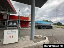 An empty petrol station in Stepanakert on July 18. Gasoline is now almost impossible to source inside Nagorno-Karabakh, locals say.
