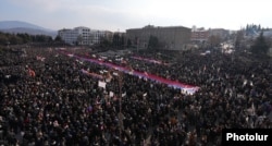 Karabakh Armenians demonstrate in Stepanakert against Azerbaijan's blockade of the Lachin Corridor on December 25, 2022.