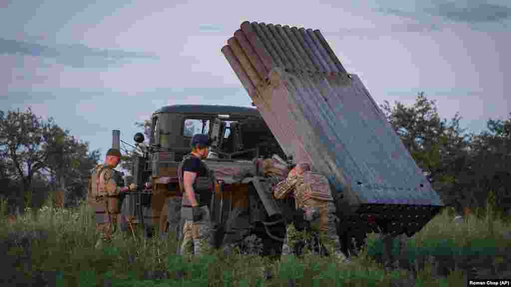 Ukrainian soldiers prepare to fire the Grad multiple rocket launcher. Cherevatiy said Russian forces were putting up &quot;unbelievable resistance&quot; but had failed in attempts to break through Ukrainian lines near Lyman and Kupyansk, which lie between the eastern cities of Luhansk and Kharkiv. &nbsp;