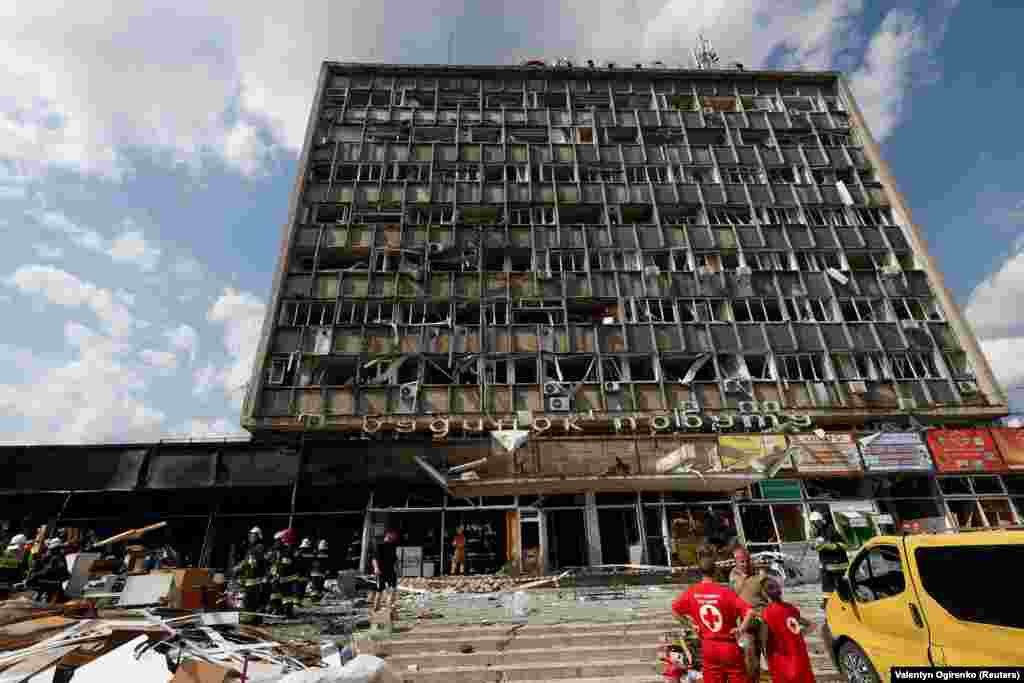 A shattered nine-story building. Dozens of people were also injured in the attack.